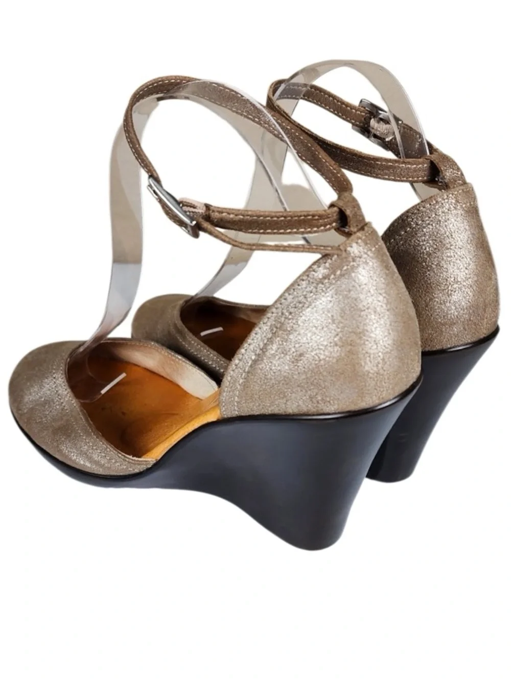 YOU by Crocs Metallic Champagne Ankle Strap Wedge Heels Women’s US 7.5 EU 38